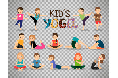 Yoga kids set on transparent background