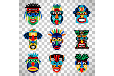 Aztec mask set on transparent background