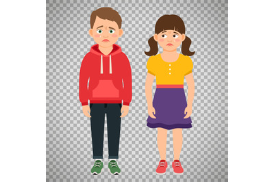 Crying kids characters on transparent background