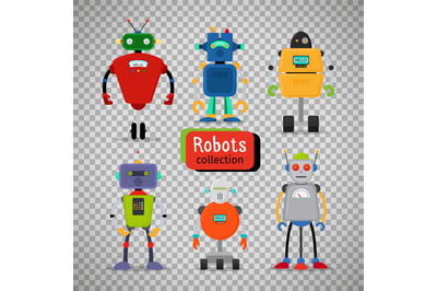 Cute cartoon robots on transparent background