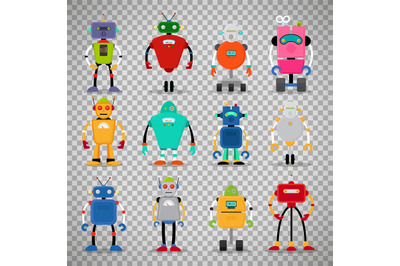 Cute robots set on transparent background