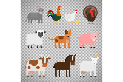 Farm animals on transparent background