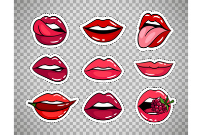 Female lips patches on transparent background