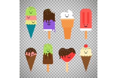 Ice cream icons on transparent background