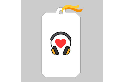 Music tag with headphone and heart