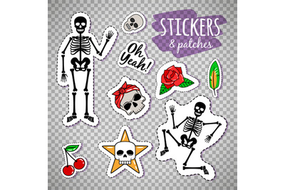 Skeleton stickers on transparent background