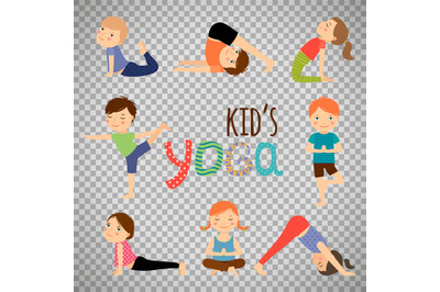 Yoga kids set on transparent background