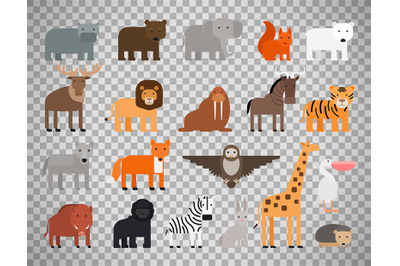 Zoo animals set on transparent background