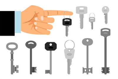 Hand hold key and keys collection