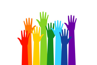 Colored volunteer crowd hands