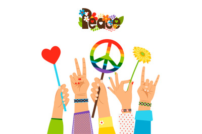 Hippie peace signs in hands