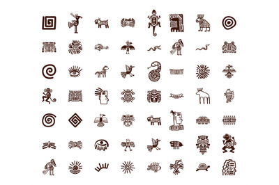 Brown tribal symbols set