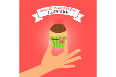 Delicious cupcake on red background