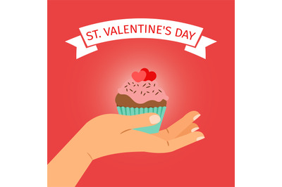 Hand with cupcake Valentines Day illustration