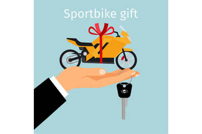 Man hand holding gift sportbike