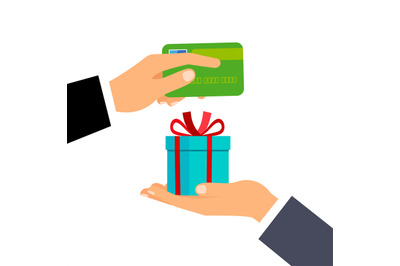 Hands with credit card and gift