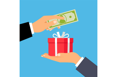 Hands with money and gift box