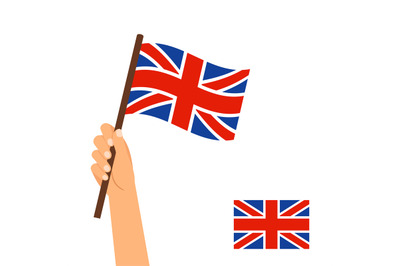 Hand holding flag of Britain