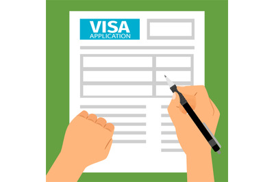 Man hands filling out visa application