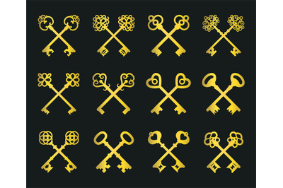 Old golden crossed keys set