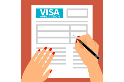 Woman hands filling out visa application