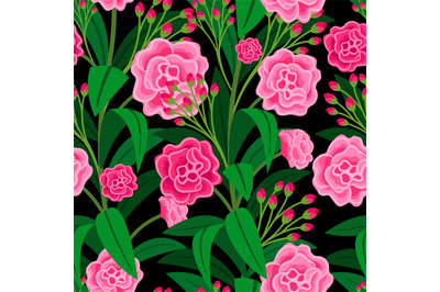 Pink flowers with green leaves pattern