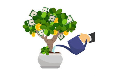 Businessman hand waterng money tree