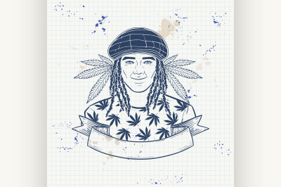 Hand drawn sketch rastaman illustration 9