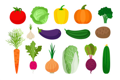 Vegetables flat icons set