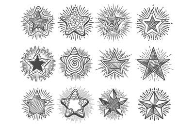 Hand Drawn Vintage Doodle Stars Set. Vector illustration