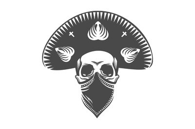 Human Skull In Sombrero and Bandana