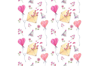 Love seamless pattern in watercolor sketching style