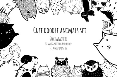 Cute doodle animals set