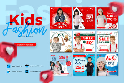 Kids Fashion Winter Sale Social Media Post template collection