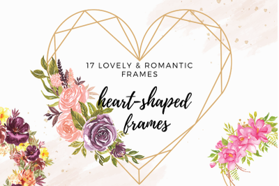 Heart Shaped Watercolor Frames with Flowers