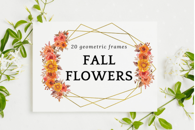 Fall Flowers Watercolor Frames, Geometric Frames