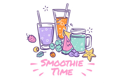 Smoothie background. Detox drink, summer cocktail with natural juices