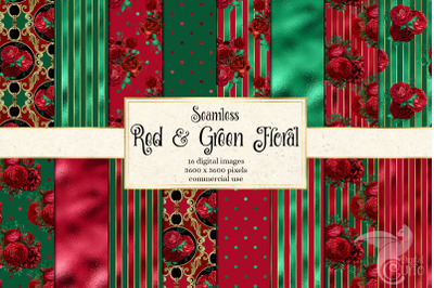 Red and Green Floral Digital Paper