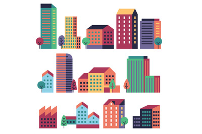 Minimal buildings. City skyline, geometric urban landscape elements fo