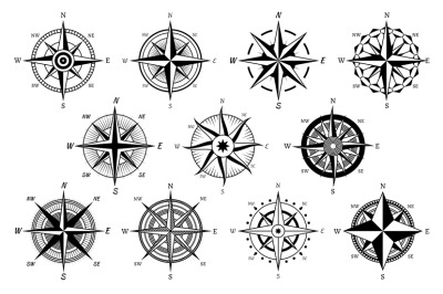 Wind rose. Marine wind roses, compass nautical navigation sailing symb