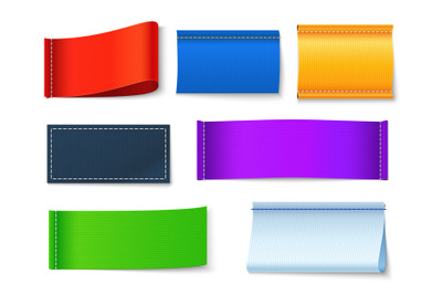 Textile labels. Clothes blank fabric tags, color cotton rectangular ba
