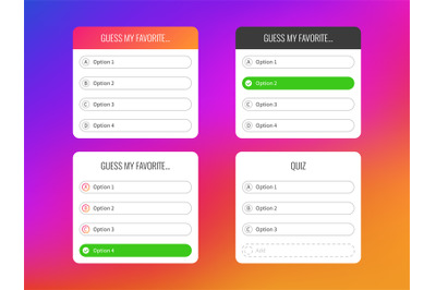 Quiz option. Question stickers for poll stories page&2C; popularity inter