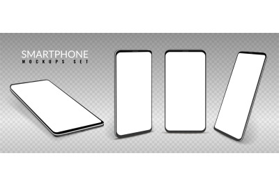 Realistic smartphone mockup. Smartphones in different view angles, fra