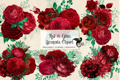 Red and Green Bouquets Clipart