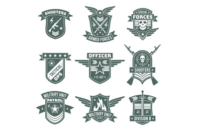 Military badges. Army patches, embroidery chevron with ribbon and star