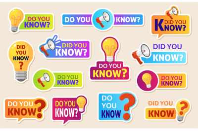 Did you know. Speech bubbles with question mark for social media. Info