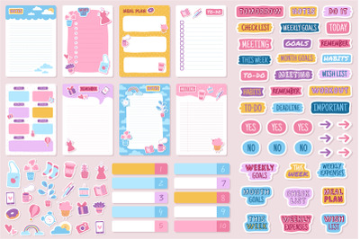 Planner and stickers. Organized daily notebooks&2C; diary agenda reminder