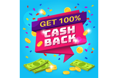 Cashback concept. Money refund label, retail guarantee offers. Online