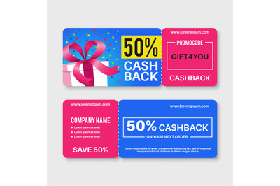 Gift voucher. Money certificate cards&2C; cashback coupon with code. Birt