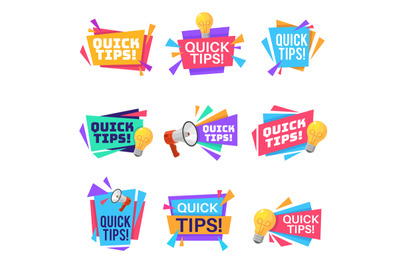 Quick tip. Helpful tricks and advice blog post badges with idea light